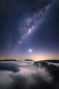 Crescent Moon over Mount Banks