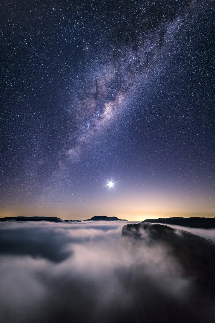 Crescent Moon over Mount Banks